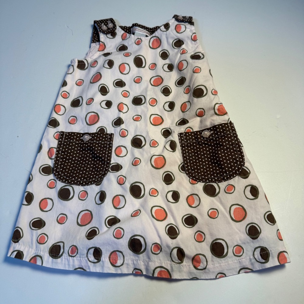 Old Navy Baby Girls Abstract Circle Print Jumper Dress Brown Coral 12-18 Months